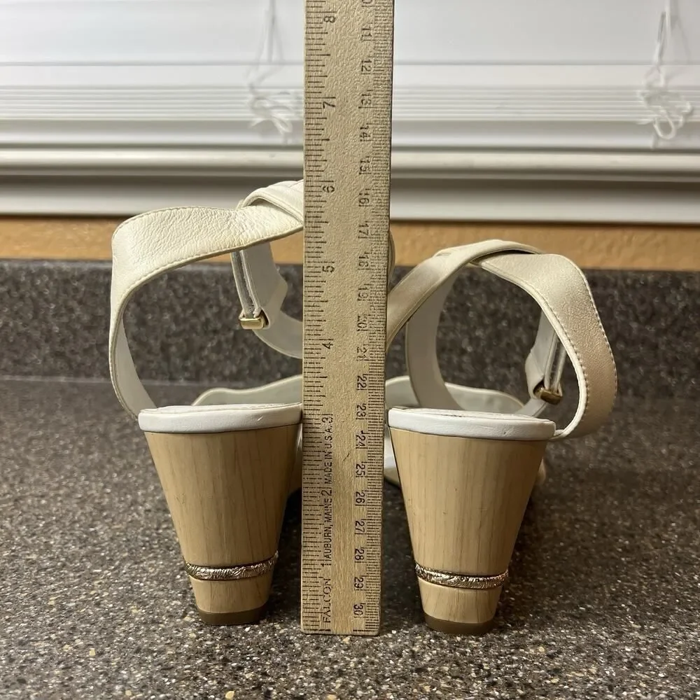 Franco Sarto White Leather Wedge Sandals Women's Size 10 M Open Toe Ankle Straps